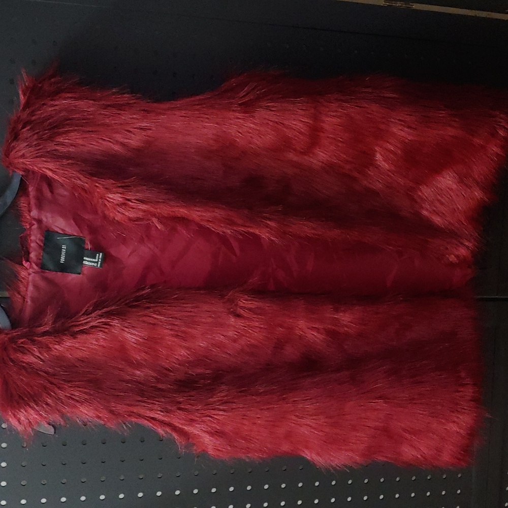Forever 21 Red Faux Fur Vest